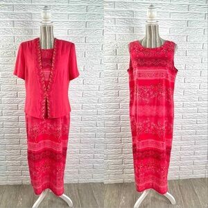 Vintage Koret Coral Floral Maxi Dress and Jacket Petite Size 14P